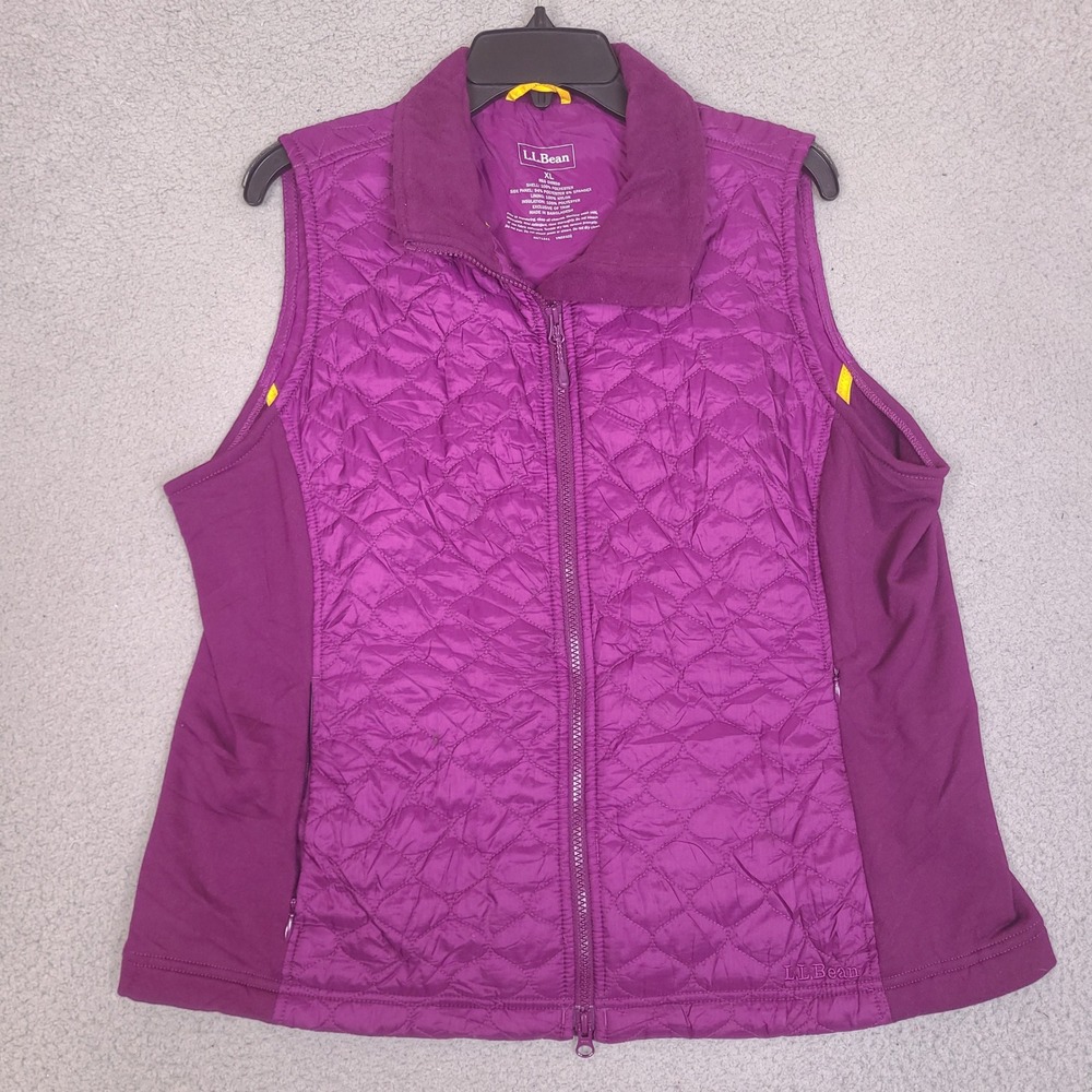 LL Bean Vest Jacket Womens XL Purple Quilted Thinsulate Full Zip Fleece Collar